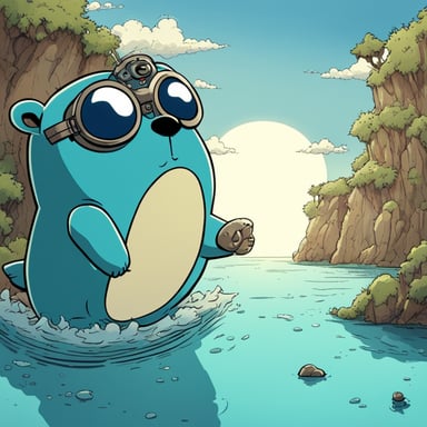 Inside a Japanese manga, Go Blue Gopher becomes the main character, embarking on an adventurous journey.