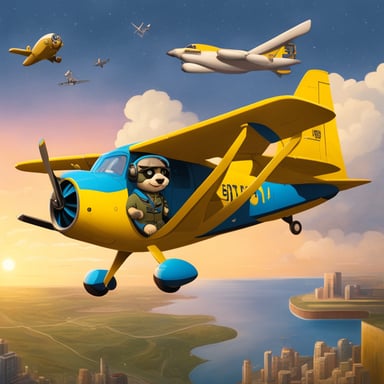 Go Blue Gopher piloting one army airplane loaded with supplies.