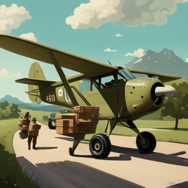Go Blue Gopher piloting one army airplane loaded with supplies.