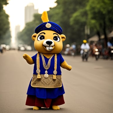 Go Blue Gopher wearing an Indian outfit in Mumbai.