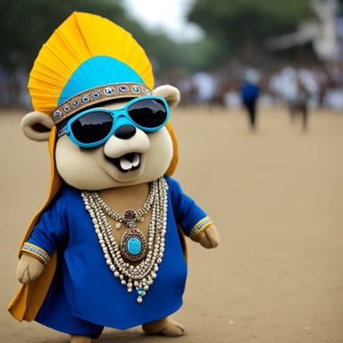 Go Blue Gopher wearing an Indian outfit in Mumbai.