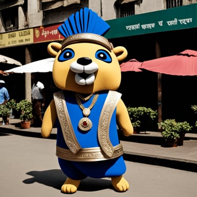 Go Blue Gopher wearing an Indian outfit in Mumbai.