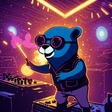 At a hardcore techno music party, Go Blue Gopher danced under lots of lasers and smoke, enjoying the rhythm and lights.