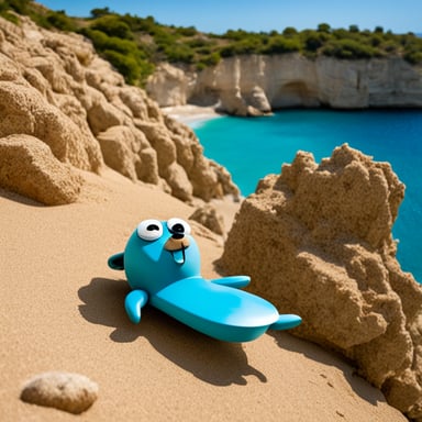 Go Blue Gopher sunbathing at the beach in Greece.