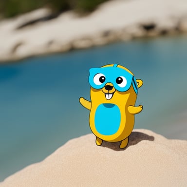 Go Blue Gopher sunbathing at the beach in Greece.