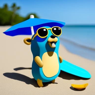 Go Blue Gopher sunbathing on the beach.