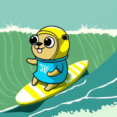 Go Blue Gopher surfing, anime style.