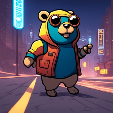 In a futuristic dystopian cyberpunk city, the Go Blue Gopher emerges as a beacon of hope, navigating the neon-lit streets to bring joy and unity to its inhabitants.