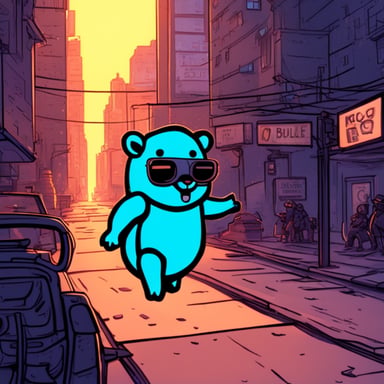 In a futuristic dystopian cyberpunk city, the Go Blue Gopher emerges as a beacon of hope, navigating the neon-lit streets to bring joy and unity to its inhabitants.