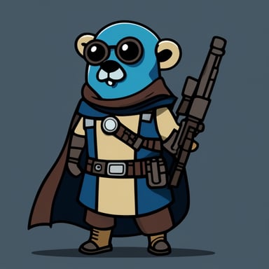 Go Blue Gopher in the style of Mandalorian.
