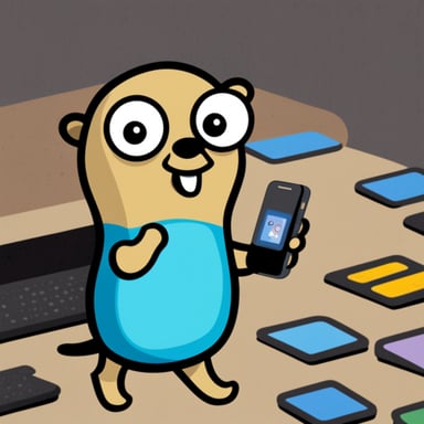 Go Blue Gopher using his cellphone to generate AI gophers.