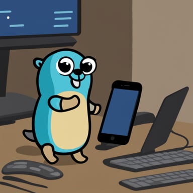 Go Blue Gopher using his cellphone to generate AI gophers.