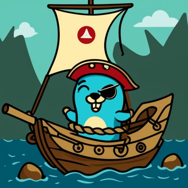 Go blue gopher as a pirate sailing on unknown waters.