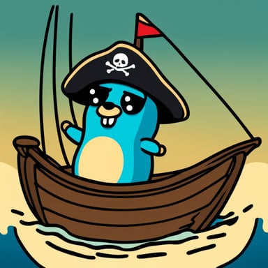 Go blue gopher as a pirate sailing on unknown waters.