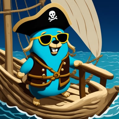 Go blue gopher as a pirate sailing on unknown waters.