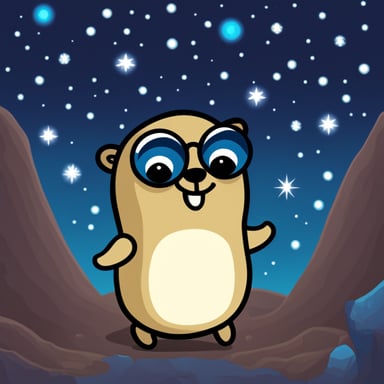 A go blue gopher looking at the universe.