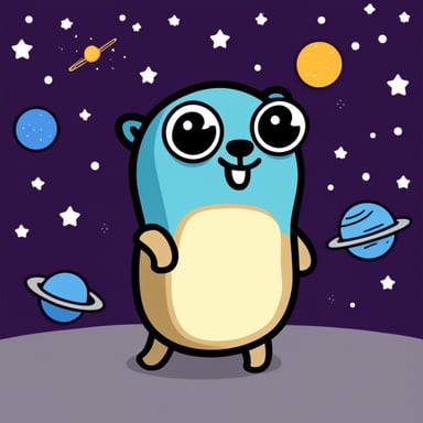 A go blue gopher looking at the universe.