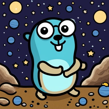 A go blue gopher looking at the universe.
