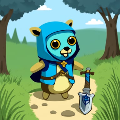 Go Blue Gopher with master sword and hylian shield.