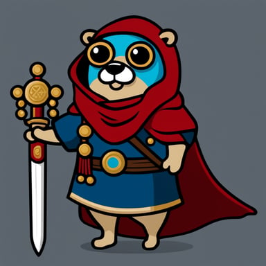 Go Blue Gopher wearing an ancient coat and sword.