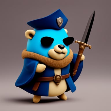 Go Blue Gopher wearing an ancient coat and sword.