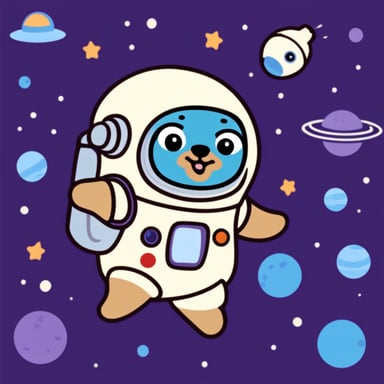 Go Blue Gopher floating in space as an astronaut.