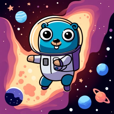 Go Blue Gopher floating in space as an astronaut.