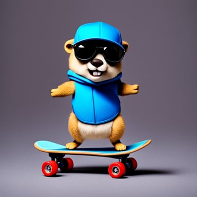 A go blue gopher with a skateboard, performing a cool trick.