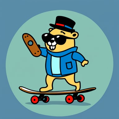 A go blue gopher with a skateboard, performing a cool trick.