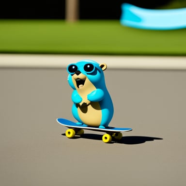 A go blue gopher with a skateboard, performing a cool trick.