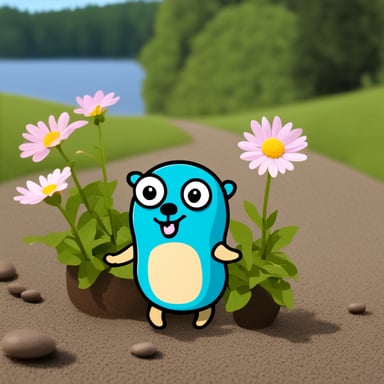 Go Blue Gopher is happy with flowers.