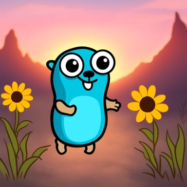 Go Blue Gopher is happy with flowers.