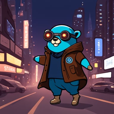 Go Blue Gopher in a cyberpunk futuristic world.