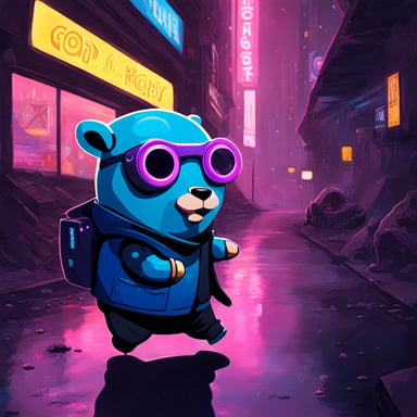 Go Blue Gopher in a cyberpunk futuristic world.