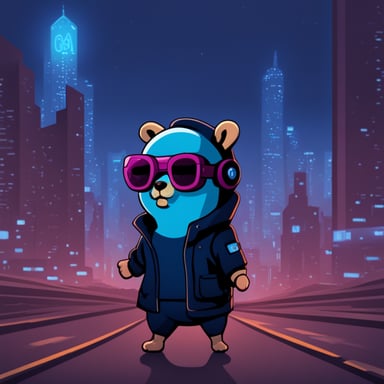 Go Blue Gopher in a cyberpunk futuristic world.