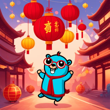 Go Blue Gopher celebrates Chinese New Year with joy and excitement.