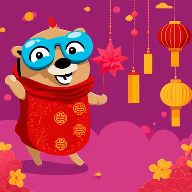 Go Blue Gopher celebrates Chinese New Year with joy and excitement.
