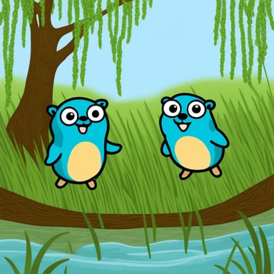 Two Go Blue Gopher chirp under the green willows.