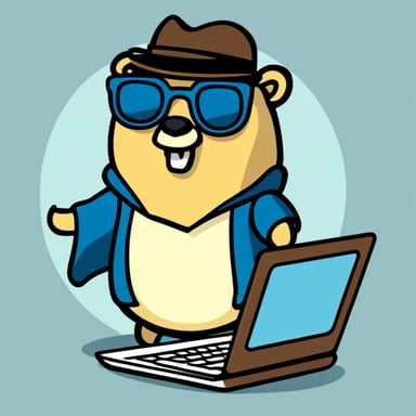 Go Blue Gopher with the laptop and hipster style.