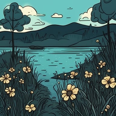 The gentle evening rain sprinkles over the river and sky, where there is Go Blue Gopher.