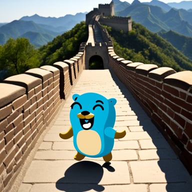 Go blue gopher across the Great Wall.