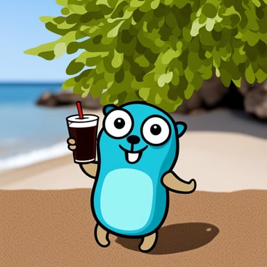 Go Blue Gopher enjoying a soda at the beach.