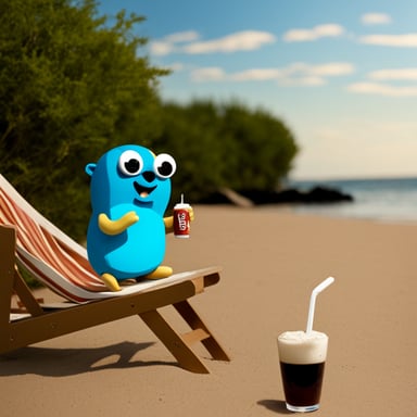 Go Blue Gopher enjoying a soda at the beach.