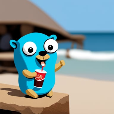 Go Blue Gopher enjoying a soda at the beach.