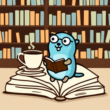 Go Blue Gopher drinking a cup of coffee reading a book.