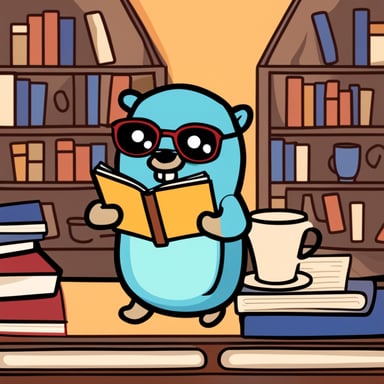 Go Blue Gopher drinking a cup of coffee reading a book.