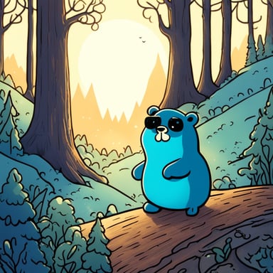 Go Blue Gopher stood tall above the trees, his blue fur shimmering in the sunlight. As a giant, he was a gentle guardian of the forest, ensuring peace and safety for all its inhabitants.