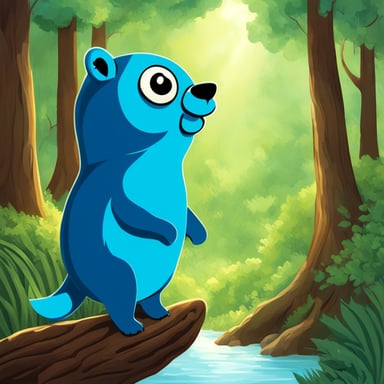 Go Blue Gopher stood tall above the trees, his blue fur shimmering in the sunlight. As a giant, he was a gentle guardian of the forest, ensuring peace and safety for all its inhabitants.