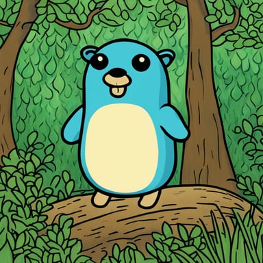 Go Blue Gopher stood tall above the trees, his blue fur shimmering in the sunlight. As a giant, he was a gentle guardian of the forest, ensuring peace and safety for all its inhabitants.