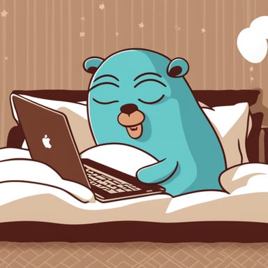 Show me Go Blue Gopher sleeping in bed dreaming about laptops.